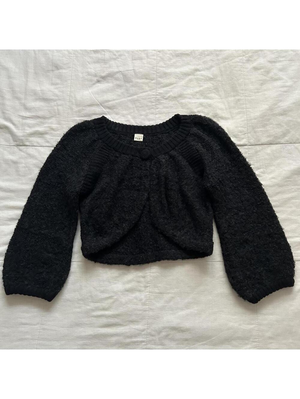 Axes Femme Black Fuzzy Cropped Bolero Cardigan Himekaji Mori Kei Medium Japan